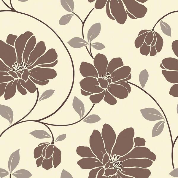 The Wallpaper Company 8 in. x 10 in. Brown and Beige Large Scale Retro Floral Trail Wallpaper Sample