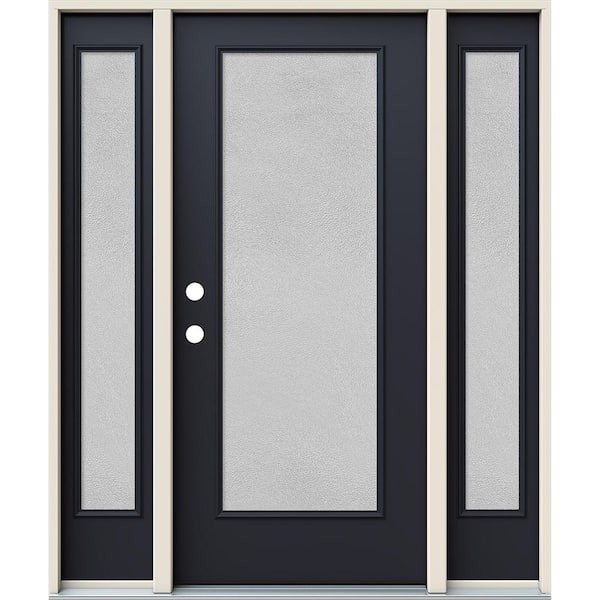 JELD-WEN 60 in. x 80 in. Right-Hand Full Lite Micro-Granite Frosted Glass Black Steel Prehung Front Door with Sidelites