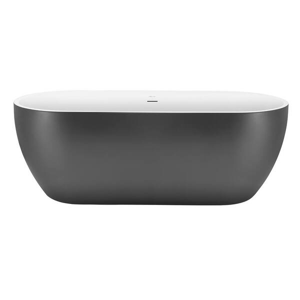 JimsMaison 65 in. Acrylic Roll-Top Flatbottom Non-Whirlpool Bathtub in Grey