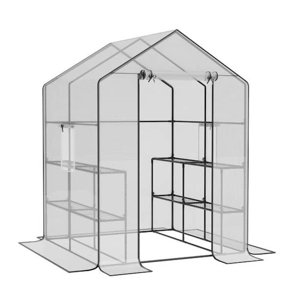 76 in. H x 56 in. W x 56 in. D Walk-In Greenhouse with 3 Tiers and 12 Shelves-PE Cover