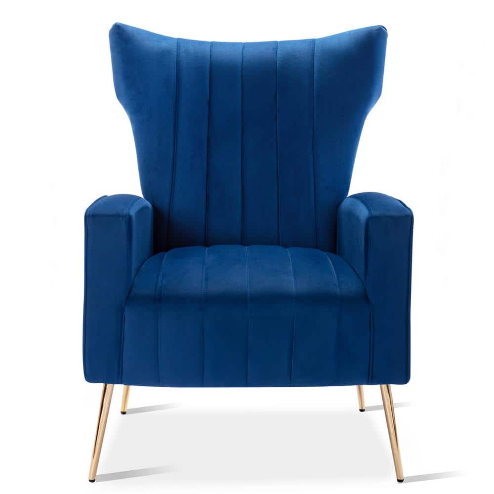 Blue Metal Frame Modern Gold Leg Arm Accent Chair With Velvet Upholstery