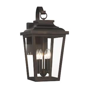 Irvington Manor 20.75 in. Chelesa Bronze Indoor/Outdoor Hardwired Wall Lantern Sconce with No Bulbs Included
