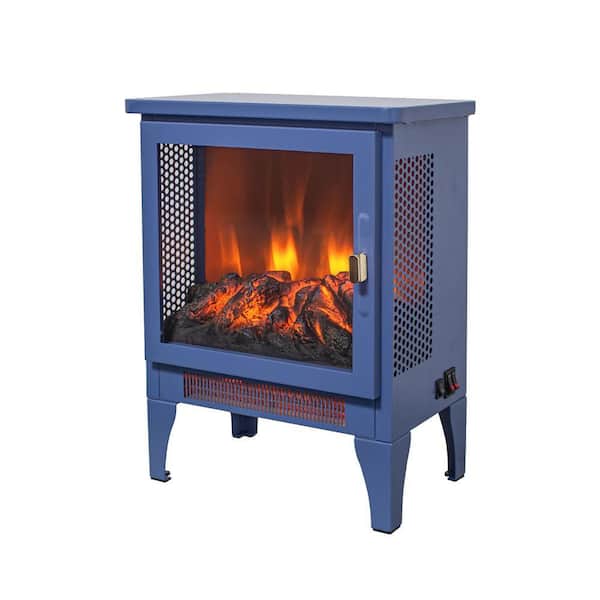 14 in. W 3-sided Freestanding Electric Fireplace in Blue Stove