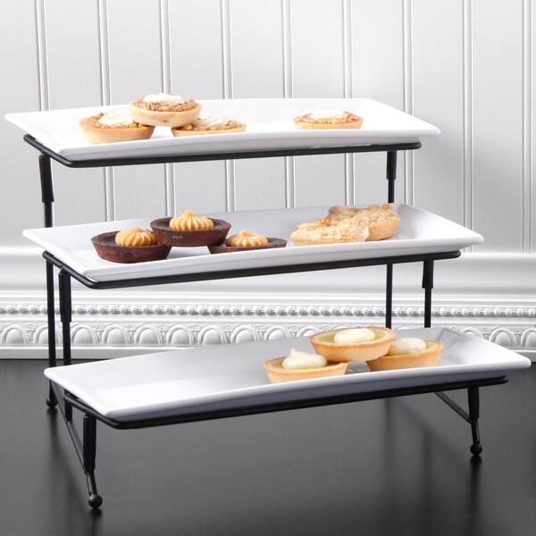 gibson elite gracious dining 3 tier plate set with metal stand