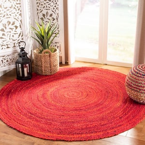 Braided Red Doormat 3 ft. x 3 ft. Round Solid Area Rug