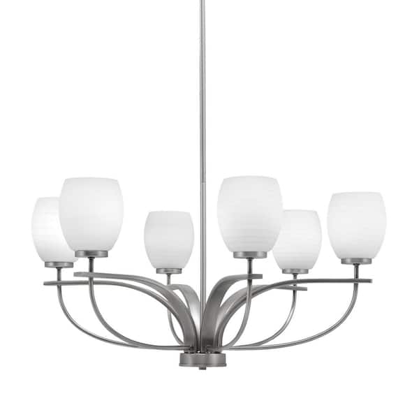 Unbranded Olympia 6 Light, Uplight, Chandelier, Graphite Finish, 5 in. White Linen Glass