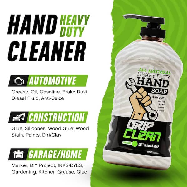 Grip Clean Combo | Heavy-Duty Degreaser Hand Cleaner & Nail Brush Set –  Tackle Grease, Oil, & Grime with Natural Pumice Soap + Nail Cleaning Scrub  for