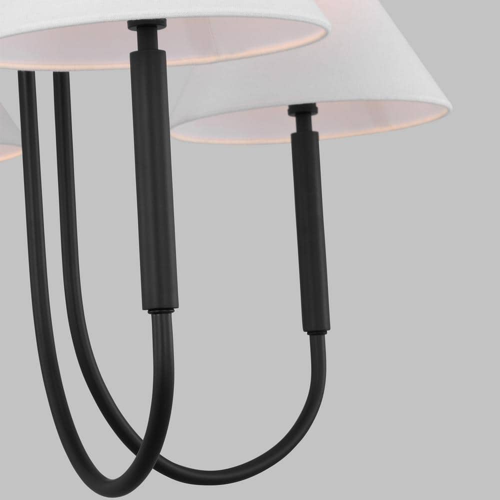 Midnight Black 5-Light Chandelier with White Linen Shades