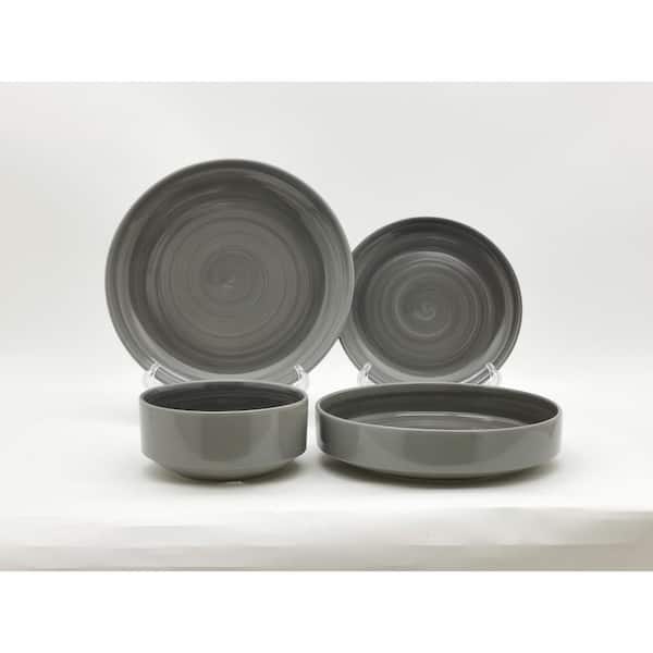 Home Decorators Collection Chastain Swirl 16-Piece Stoneware Dinnerware Set-Gloss Shadow Gray - A