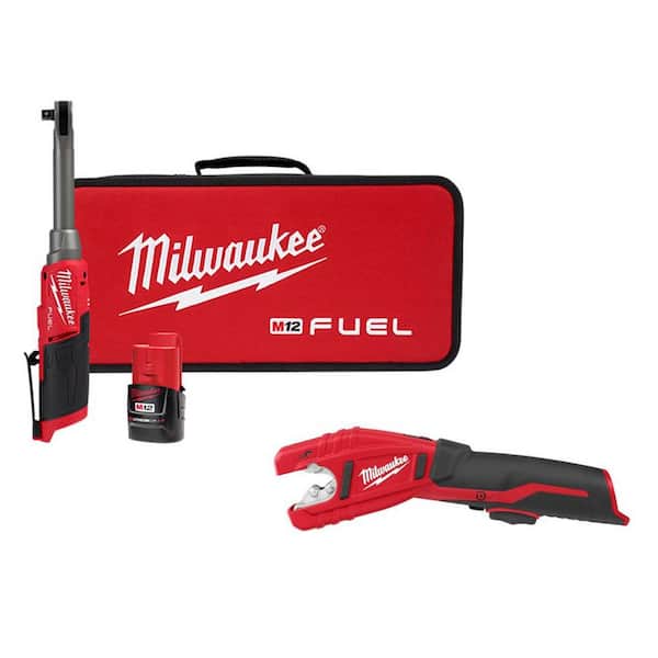 M12 FUEL 12V Lithium-Ion 3/8 in. Brushless Cordless Ratchet Extended Reach High Speed Kit with Copper Tubing Cutter