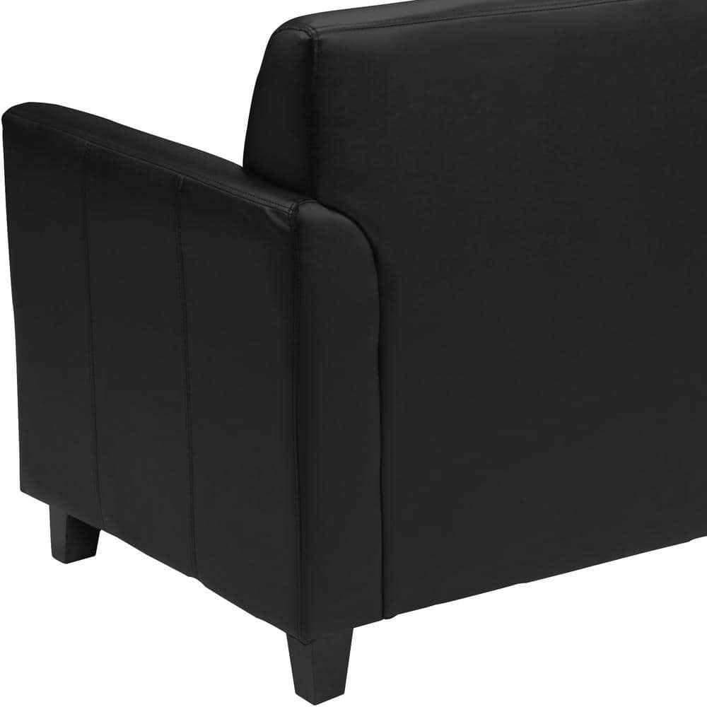 Black Faux Leather Reception Loveseat with Flared Arms