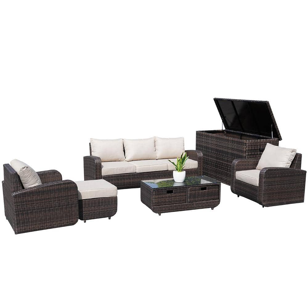 DIRECT WICKER Brianna 6-Piece Wicker Patio Conversation Set with Beige Cushions DWS151556B-BR - The Home Depot DIRECT WICKER Brianna 6-Piece Wicker Patio Conversation Set with Beige Cushions DWS151556B-BR - The Home Depot