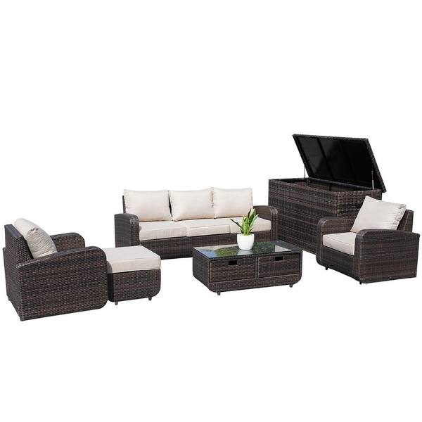 DIRECT WICKER Brianna 6Piece Wicker Patio Conversation Set with Beige