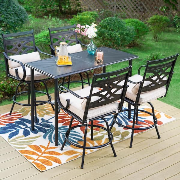 PHI VILLA 5-Piece Metal Outdoor Patio Bar Height Dining Set with