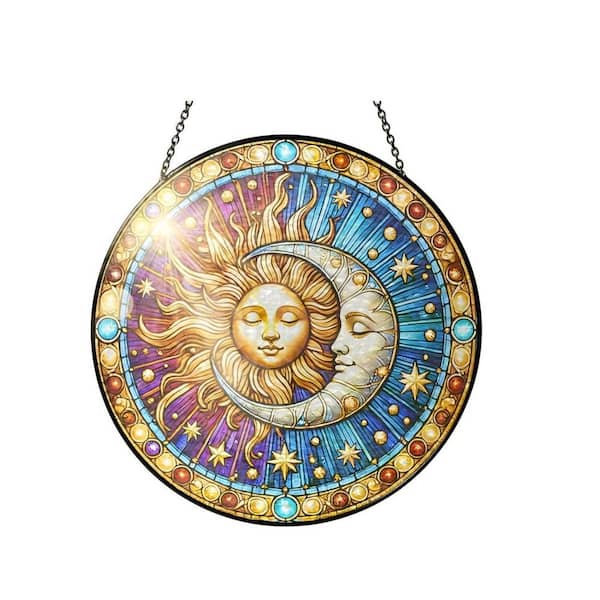Blue Sun Moon Stained Glass Art Glass Window