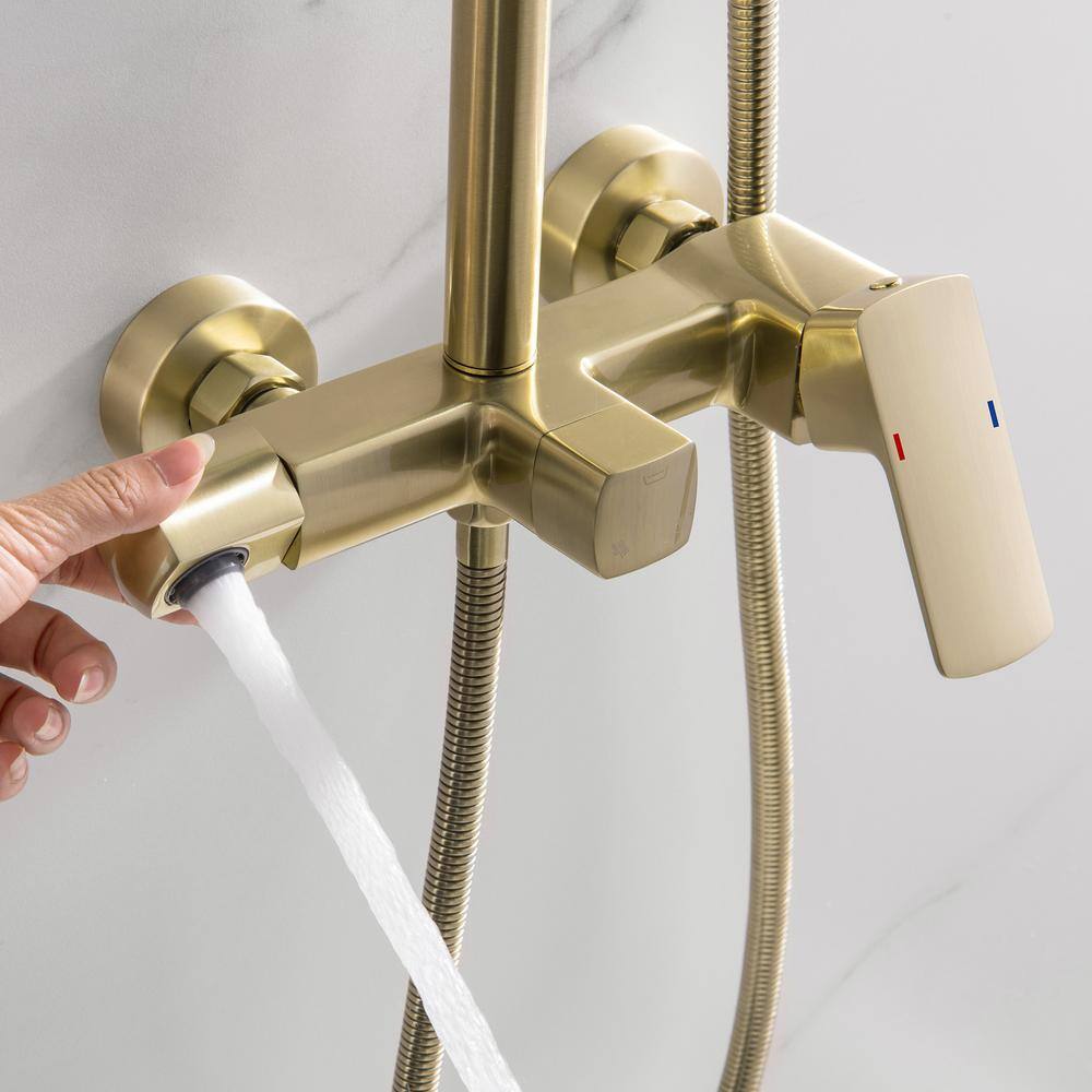 Brushed Gold Adjustable Rain Shower System with Handheld