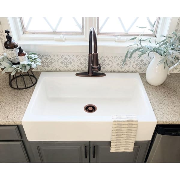 SINKOLOGY Josephine 34 in. 3-Hole Quick-Fit Farmhouse Apron Front Drop-in Single Bowl Matte White Fireclay Kitchen Sink