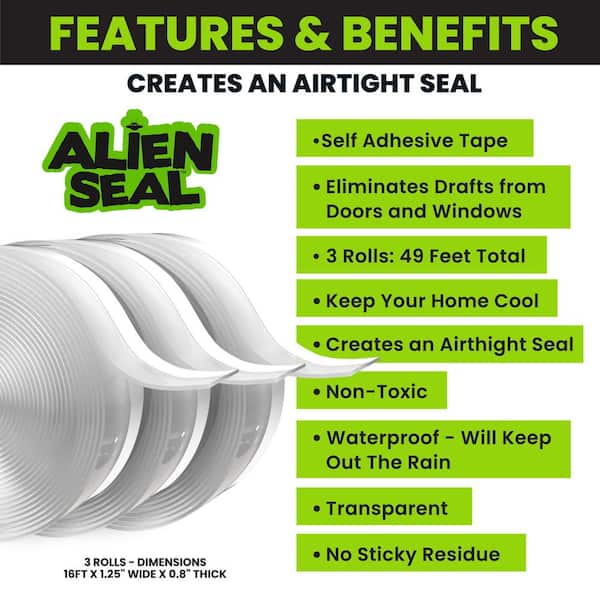 As Seen on TV Alien Seal 1.4 in. x 49 ft. Transparent Anti-Draft Adhesive  Instant Insulation Seal Tape (3-Pack) 7688 - The Home Depot