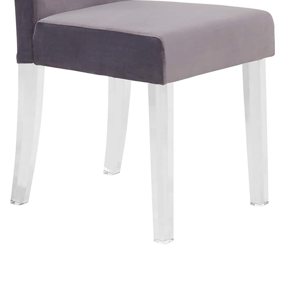 Gray Velvet Upholstered Parsons Side Chair with Acrylic Legs