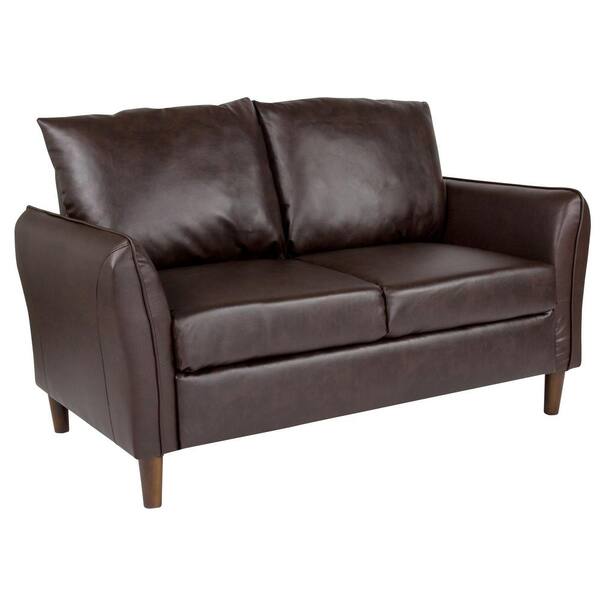 Carnegy Avenue 52.3 in. Brown Faux Leather 2-Seater Loveseat with Round Arms