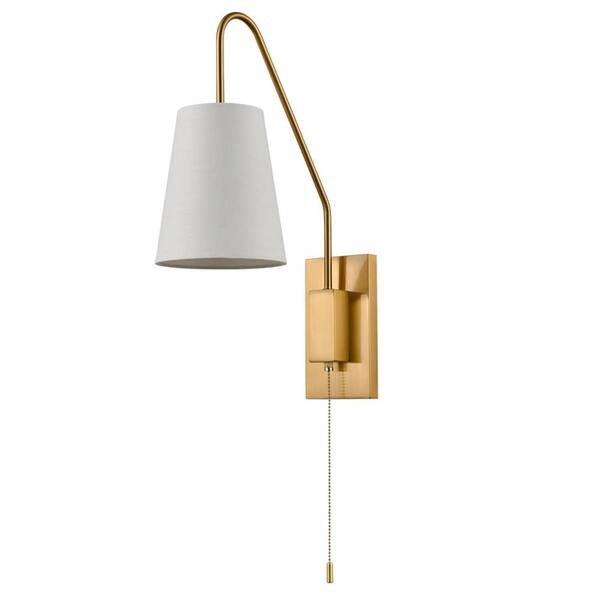 Claxy 10.5 in. 1-Light Brass Modern Wall Sconce with Standard Shade