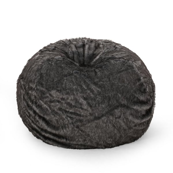 Noble House Upson Black and White Short Faux Fur 5-Foot Bean Bag