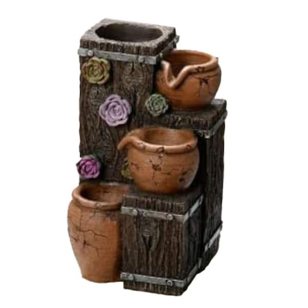 Woodgrain Succulent Growing Fountain with LED Lights, Meditation Desk Water Decorative Home Decor