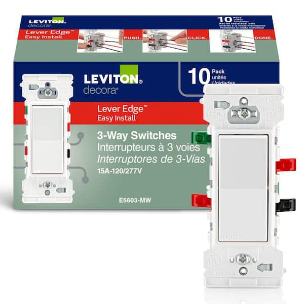 Decora Lever Edge 15 Amp 120/277 Volt 3-Way Switch, White (10-Pack) E5603-MW