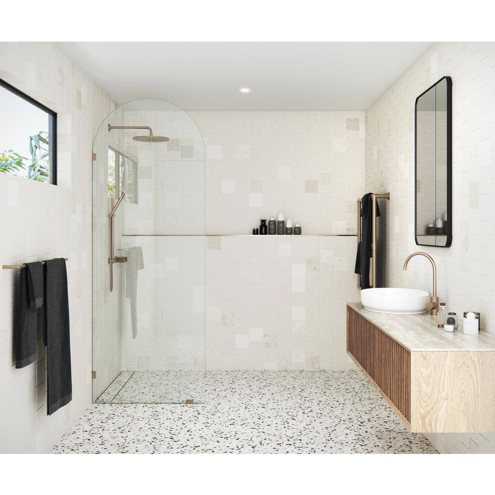 Venus 32" x 86.75" Frameless Arched Glass Shower Panel with Brushed Bronze Hardware