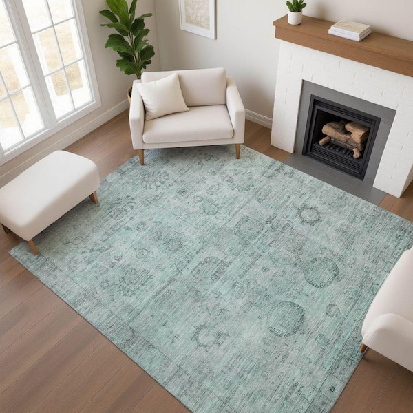 Mayfield Premium Machine Washable Abstract AMF1769 Aqua 9 ft. x 12 ft. Area Rug