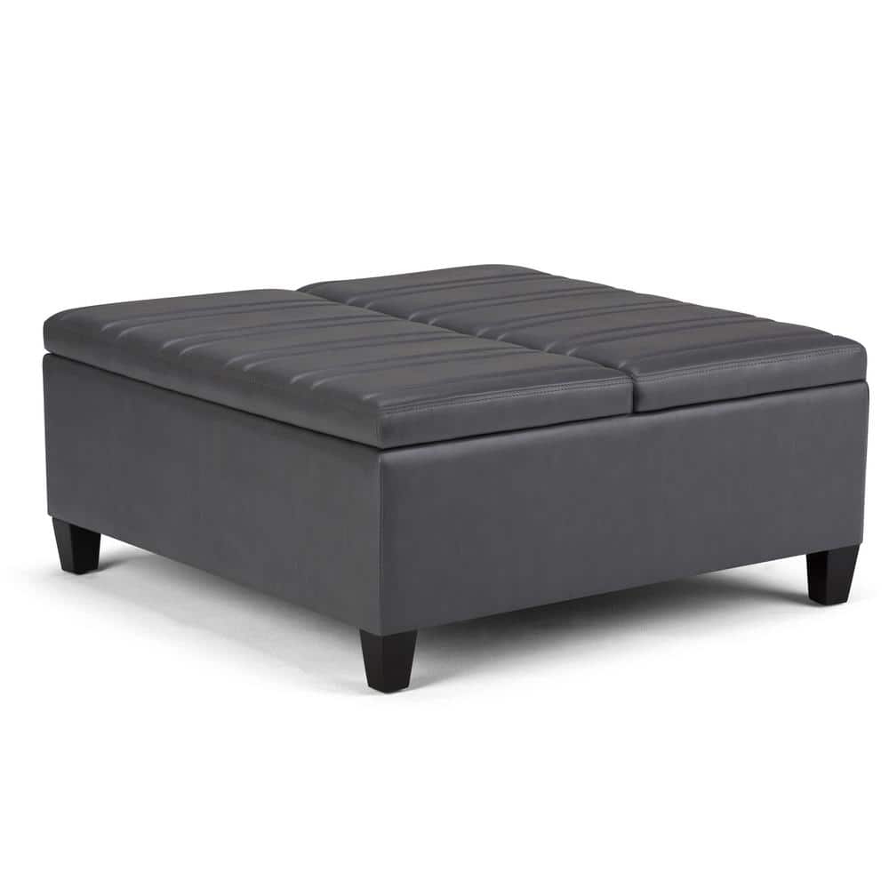 Contemporary Stone Gray 36" Square Storage Ottoman with Flip-up Top