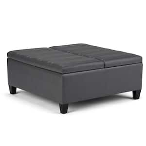 Ellis 36 in. Contemporary Square Storage Ottoman in Stone Grey Faux Leather