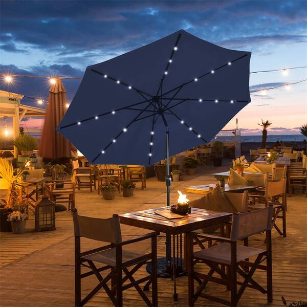 9 ft steel crank and tilt patio umbrella in cafe Costway 9 ft Patio Solar Umbrella LED Patio Market Steel Tilt with Crank Outdoor Navy