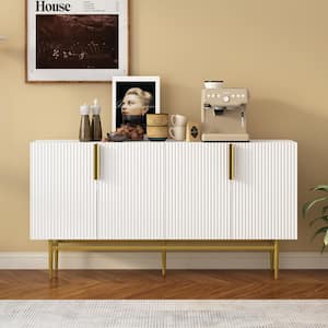 White Wood 60 in. Minimalist Style Sideboard with Adjustable Shelves