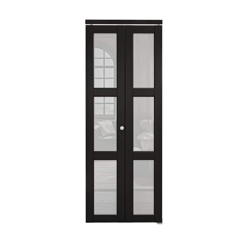 32 in. x 80 in. 3-Lite Frosted Glass Solid Core MDF White Finished Glass Closet Bifold Door with Hardware for Closet price history on PriceWatchPro