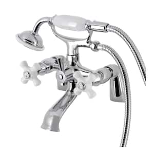 Kingston 3-Handle Deck-Mount Clawfoot Tub Faucet with Hand Shower in Polished Chrome
