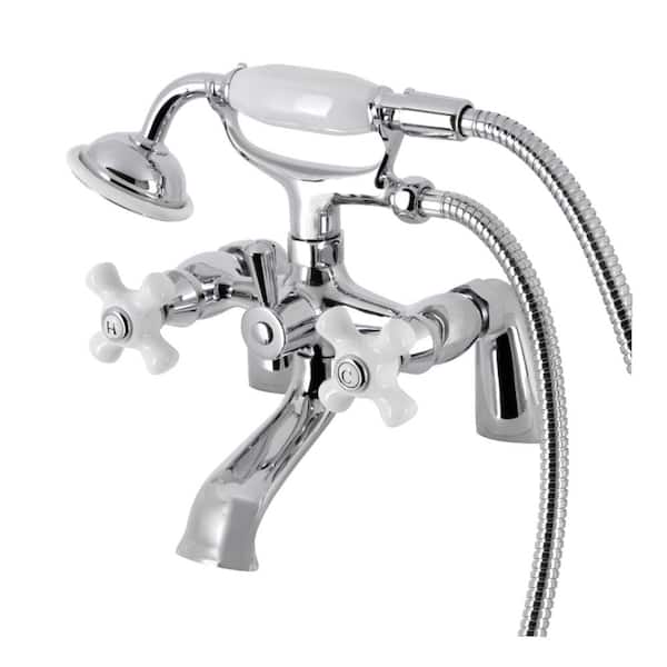 Kingston Brass Kingston 3-Handle Deck-Mount Clawfoot Tub Faucet with Hand Shower in Polished Chrome