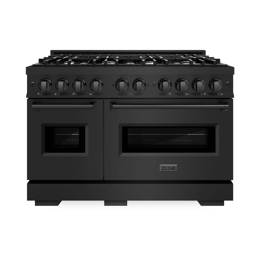 ZLINE 48" Black Stainless Steel Double Oven Gas Range with 8 Burners