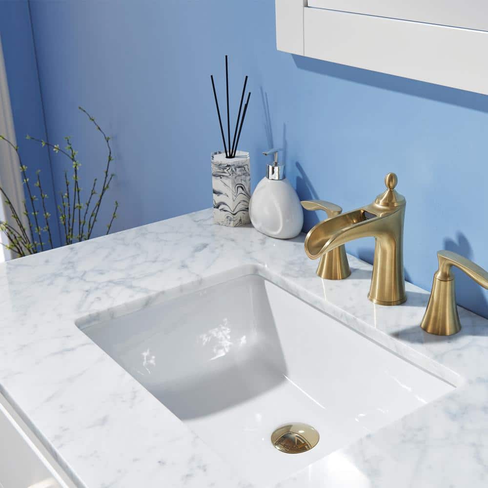 Ivy 36" White Marble Countertop Single Vanity with Gold Hardware