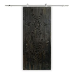 30 in. x 80 in. Charcoal Black Stained Solid Wood Modern Interior Sliding Barn Door with Hardware Kit