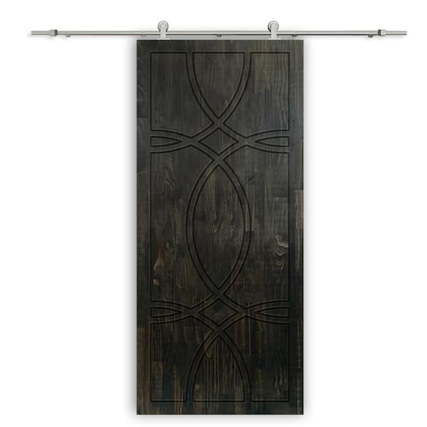 CALHOME 30 in. x 80 in. Charcoal Black Stained Pine Wood Modern Interior Sliding Barn Door with Hardware Kit