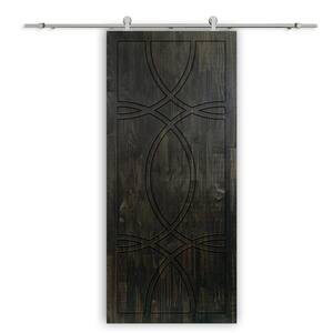 42 in. x 80 in. Charcoal Black Stained Solid Wood Modern Interior Sliding Barn Door with Hardware Kit