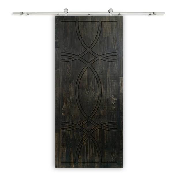 CALHOME 42 in. x 80 in. Charcoal Black Stained Pine Wood Modern Interior Sliding Barn Door with Hardware Kit