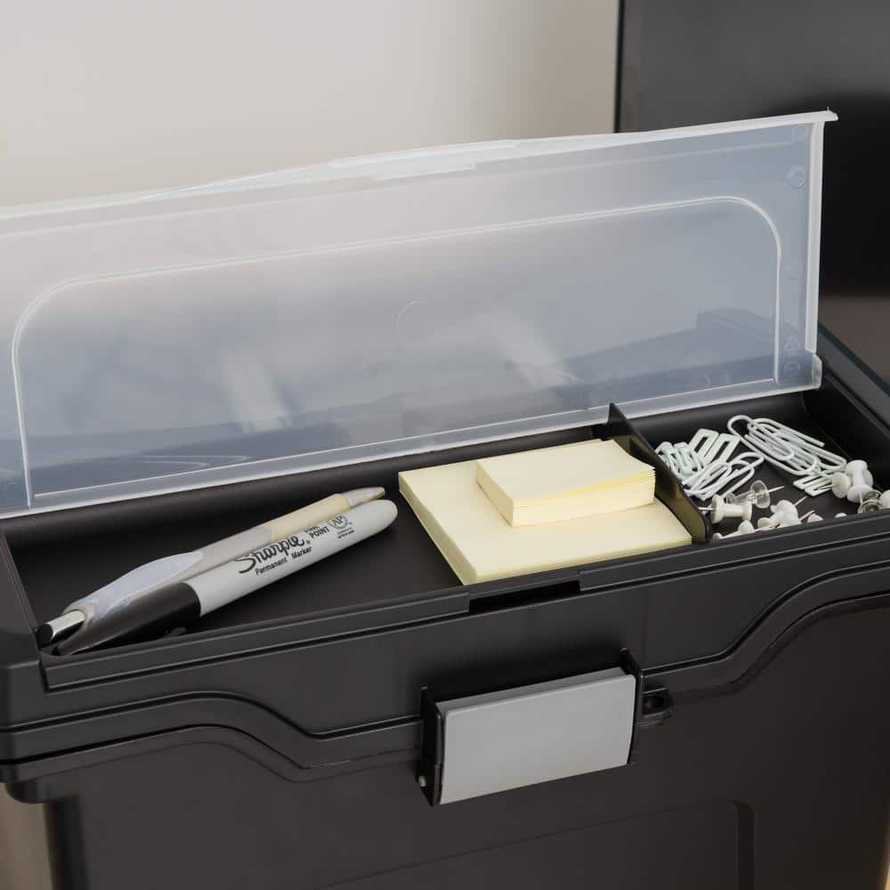 Black Portable Hanging File Box with Organizer Lid