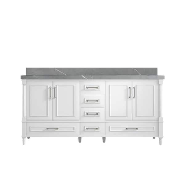 Willow Collections Hudson 72 in. W x 22 in. D x 36 in. H Double Sink Bath Vanity in White with 2 in. Piatra Gray Quartz Top