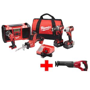 M18 18V Lithium-Ion Cordless Combo Kit (5-Tool) with Free M18 Sawzall