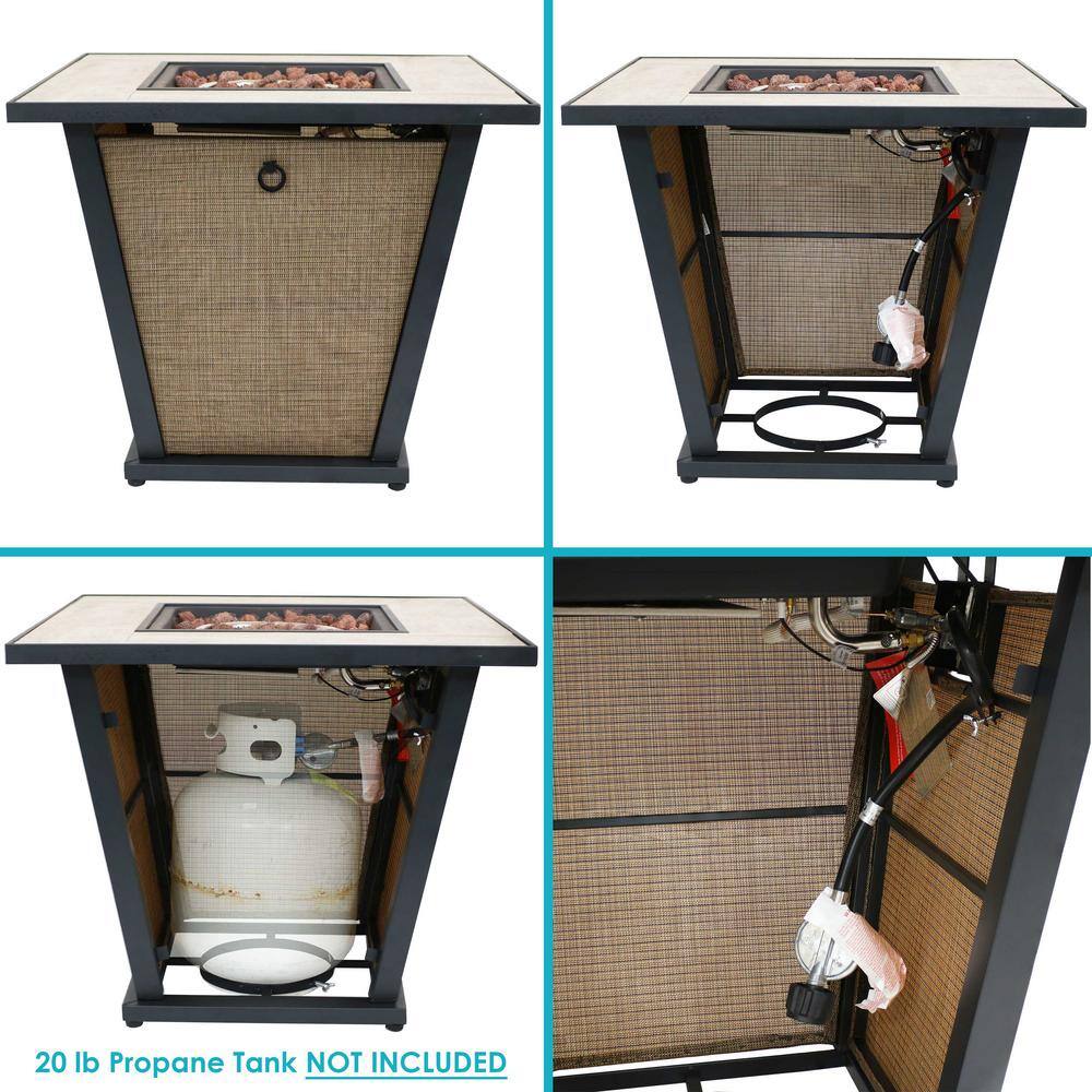 Brown Metal Propane Gas Fire Pit Table with Tile Top