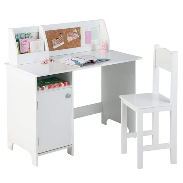 Costway Kids Desk and Chair Set Study Writing Workstation with Hutch &  Bulletin Board Pink