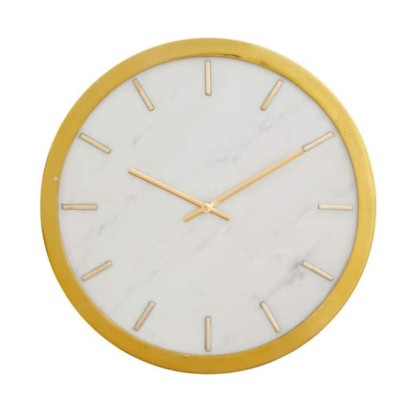Litton Lane Gold Marble Analog Wall Clock with White Face