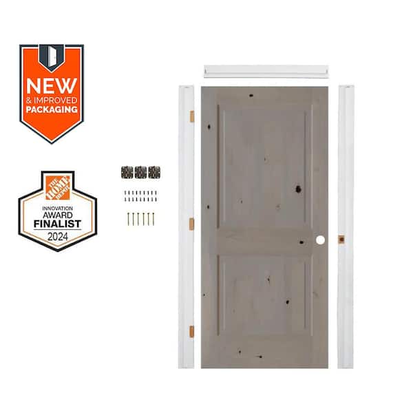 Krosswood Doors Assembly Required 28 in. x 80 in. Knotty Alder 2-Panel Square Top Left-Hand Grey Stain Interior Door Kit w/Separate Jamb
